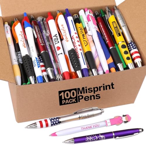 Lote Al Por Mayor De 100 boligrafos con Errores De Impresión, boligrafos Bonitos de Punta Redonda Con Escritura Suave, Tinta Azul Y Negra, bolis...