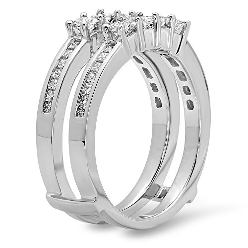 0.90 Carat (Ctw) 14K White Gold Plated Princess Cut White Diamond Ladies Anniversary Wedding Band Enhancer Guard Double Ring2