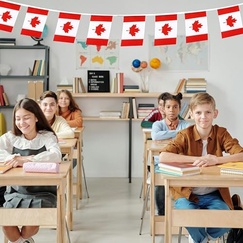 Image of Canadian Flags Canada String Flag Banners for Patriotic Events Independence Day Sports Bars Inside Outside Decorations 33 Feet 30 Flags