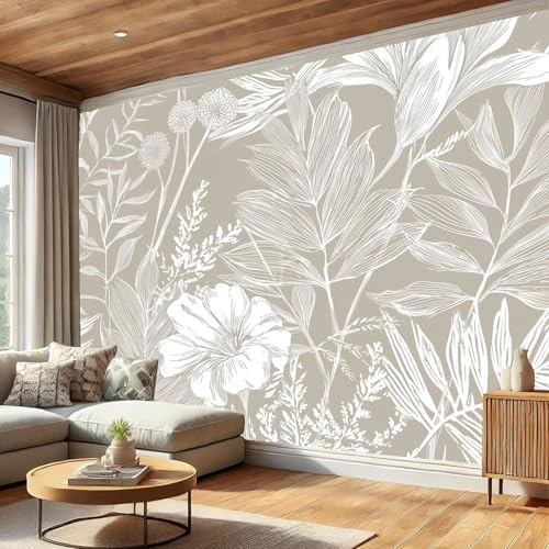 Fotomurales dibujo a mano de plantas rayadas en gris claro para la sala 5