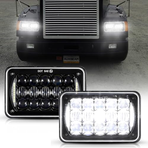 Auxbeam 4x6 LED Headlights Rectangular Headlamps Hi/Lo Sealed Beam with DRL DOT Approved Replacement H4651 H4652 H4656 H4666 H6545 Compatible with Peterbil Kenworth Freightliner Ford Trucks 