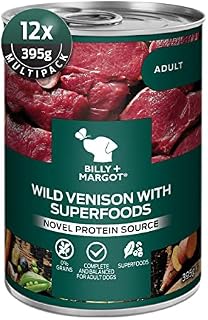 Billy + Margot Grain Free Wet Dog Food, Pack of 12 x 395g Cans, All Natural Venison Recipe with Superfoods for Adult Dogs - Total Satisfaction Promise, Green