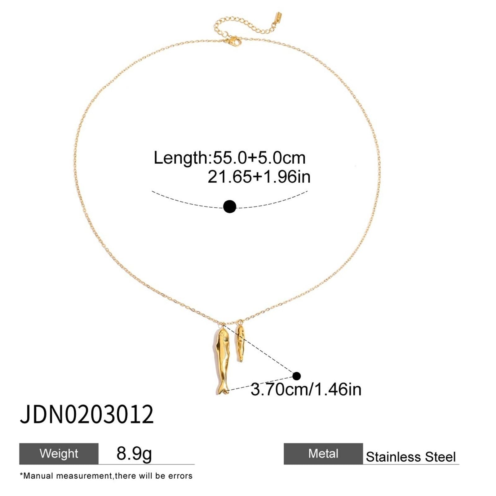 Collier avec pendentif en métal et poisson porte-bonheur, bijoux en acier inoxydable, accessoires exquis, cadeau, 1 pièce