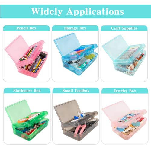 Image of Pencil Case Box, Light Blue Double Layer Large Capacity Plastic Pencil Boxs, Clear Hard Pen Case with Snap-tight Lid,Storage Art Craft Box Marker Organizer for Kids Boys Girls Offices School Supplies
