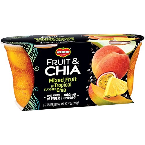 Del Monte Fruit and Chia Snack Cups, Mixed Fruit in Tropical Flavored Chia, 2 Count, 7 Ounce