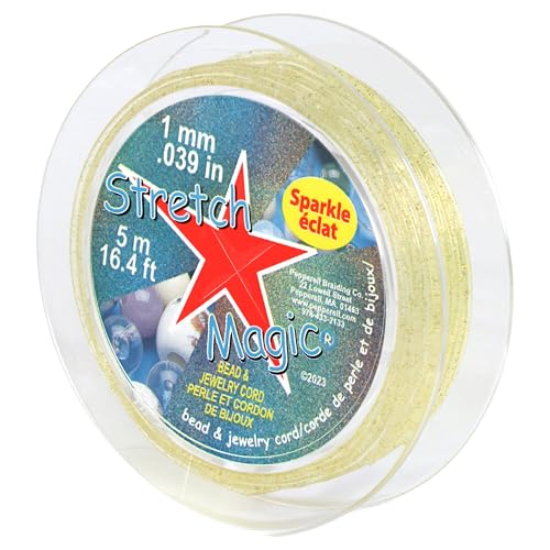 Image of Stretch Magic Elastic Beading Cord - Gold Sparkle Color, 1mm in Diameter, 5-Meter (16.4 ft) - Easy to Knot, Strong & Stretchy String for Making Beaded Jewelry