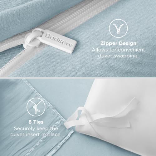 Image of Bedsure Prewashed Twin Duvet Cover, Cotton-Like Bedding Set, Baby Blue | Ultra Soft, Relaxed Texture, Twin XL Breathable Comfort, Hidden Zipper, 8 Corner Ties, Easy Care, Year-Round Use