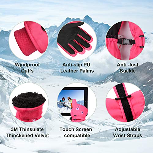 7-Mi Kids Gloves Winter, 7-Mi 3M Thinsulate Cold Weather Warm Touchscreen Ski Gloves Waterproof -Snow Gloves For Kids Boys Snow Gloves thumb #3