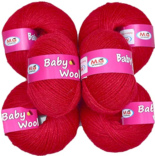 Oswal 100% Acrylic Wool Red (6 pc) SB Baby_Soft Wool Ball Hand Knitting Wool/Art Craft Soft Fingering Crochet Hook Yarn