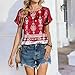 Women Printed Short Sleeve Satin Blouse Fashion Dressy Casual Loose Business Tops Round Neck Summer Silk Shirts
