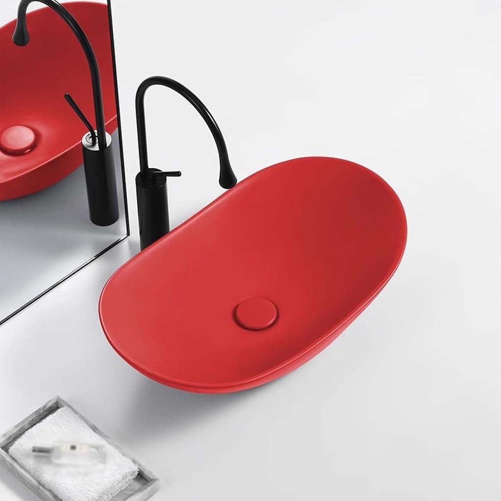 Sink Bathroom Nordic Simple Red Table Basin Ceramic Washbasin Home Art Basin Balcony Bathroom Washbasin Basin Bathroom Sink Countertop(A)