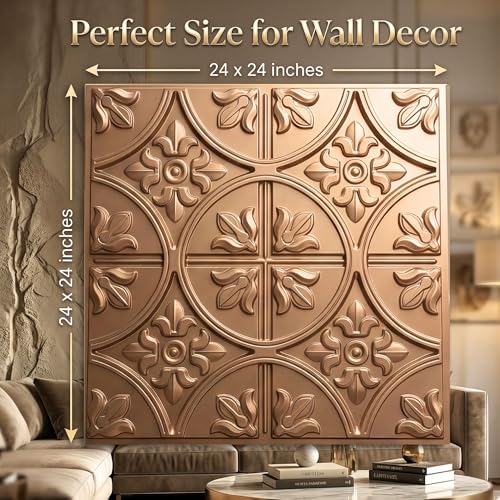 Image of Kayra Decor PVC Ceiling Panel 60x60 cm|Ornamental Floral Panel|Metallic Coffee|12 Tiles Cover 48 Sq Ft| Modern False Ceiling|Royal & Elegant Finish