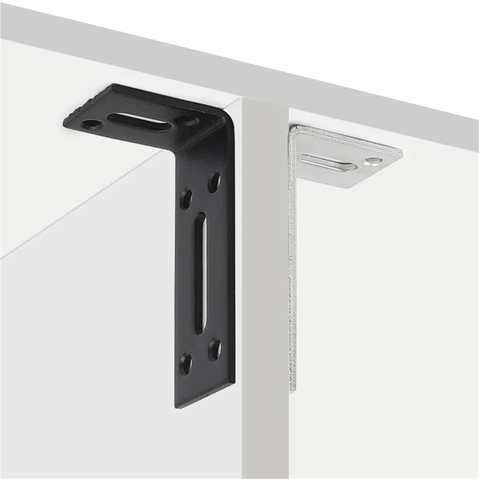 4 Stück L-förmige Eckhalterungen, verstellbare Eckregalhalterungen, robuste Regalstützen, Möbelbefestigung, Verbindungs-Hardware Für Arbeitszimmer und Garagen(Black,80 * 30mm)