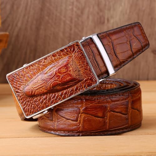 Ratchet Alligator Belt - Full Grain Leather With Adjustable Engraved Crocodile Head Buckle For Dress & Casual2