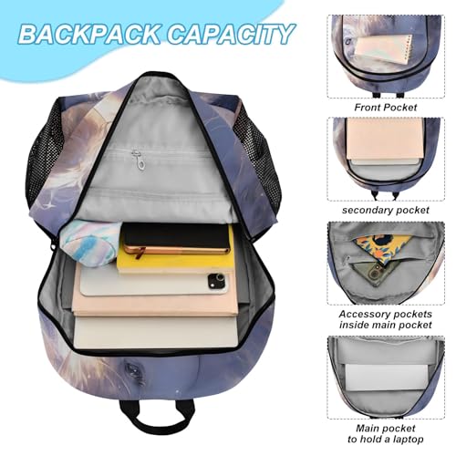 Travel Backpack Lunch Bag Set for Hiking Picnic, Backpacks with Insulated Lunch Box Unicorn with Girl Print4