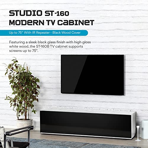 Sonorous St-160B Tv Stand - Modern Wood And Glass Tv Cabinet With 6 Shelves For Storage Accessories, Audio/Video Components & Consoles, With Hidden Wheels, Support Sizes Up To 75" - Black Wood Cover #TOP1