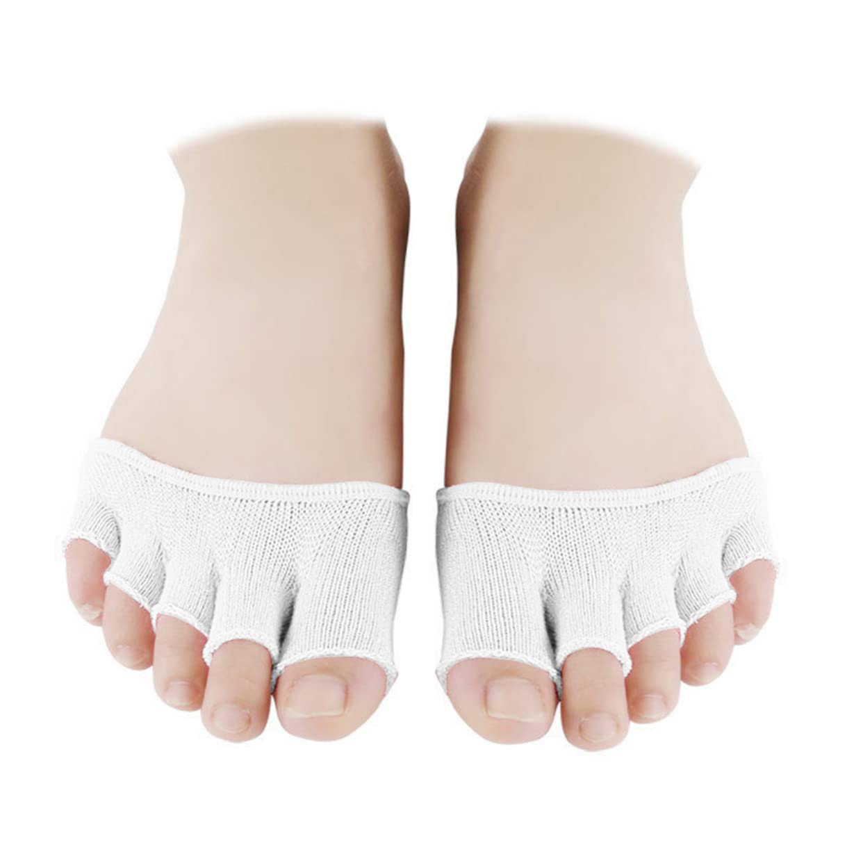FOMIYES Open Toe Socks Women White Ankle Footies Cotton Half Socks Forefoot Support Pad for Yoga