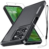 RMOCR for Motorola Moto G Power 2026 Case, Full Body Heavy Duty Rugged Shockproof Protective Phone Cover with Lanyard Strap+Tempered Glass Screen Protector, Black Matte