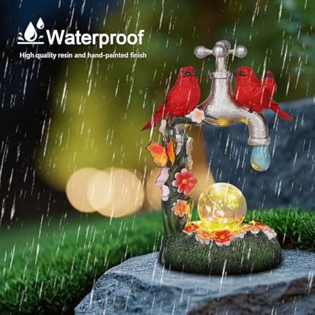 Red Cardinal Bird Statue with LED Ball Light 8.6Resin Caidinal Figurine Outdoor Waterproof Solar Statues for Yard and Garden Unique Housewarming Birthday Outdoor Gifts for Women Mom Wife Girlfriend