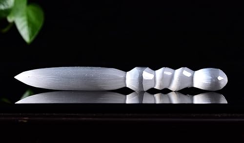 Miniatura 5 de JIC Gem Daga espiral de selenita tallada de 7 pulgadas, cuchillo de piedra de cristal de selenita de 7.1 in, curación de espada de selenita