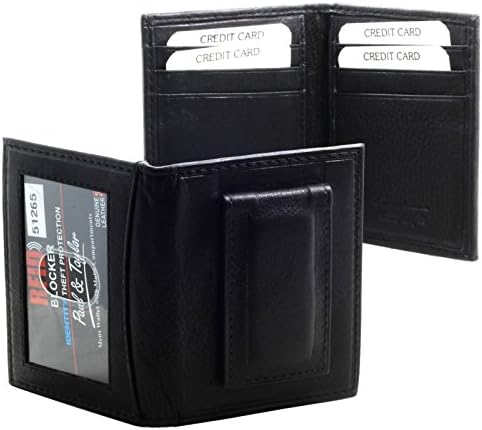 RFID Protected Magnet Money Clip Bi-fold Leather Wallet (Black) by Paul & Taylor image 5
