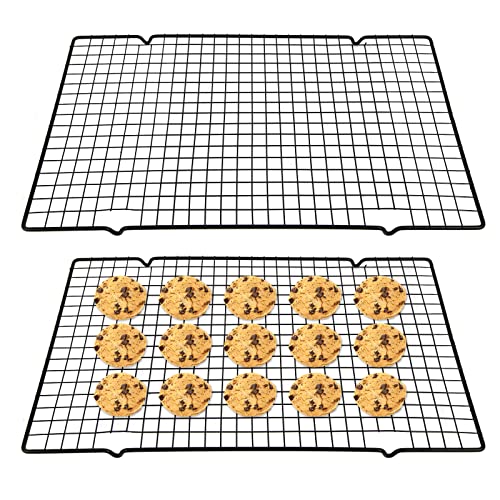 Lyaor 2 Piezas Rejilla de Enfriamiento Antiadherente para Tartas 25x40cm Rejillas para Enfriar Pasteles Rejilla Refrigeración Rectangular de Acero Carbono para Pan Galleta Pizza Tarta de Huevo