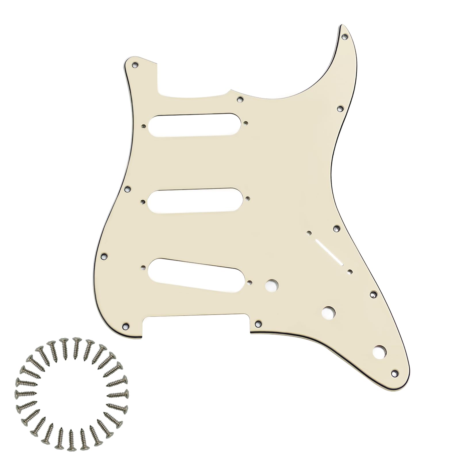 SSS 11-Hole Strat Pickguard for Fender Stratocaster, Cream 3Ply