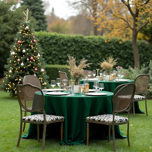 Image of sancua Round Tablecloth 132 Inch Diameter, 6 Pack Hunter Green, Circle Polyester Fabric Table Cloth for Christmas Party Reception Banquet Birthday, Washable Formal Table Cover(Fit 54-96 Inch Tables)