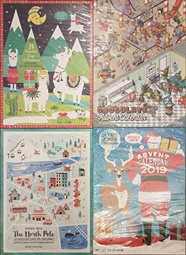 Trader Joe's Christmas 2019 Milk Chocolate Advent Calendar Bundle of 4 Seasonal Holiday