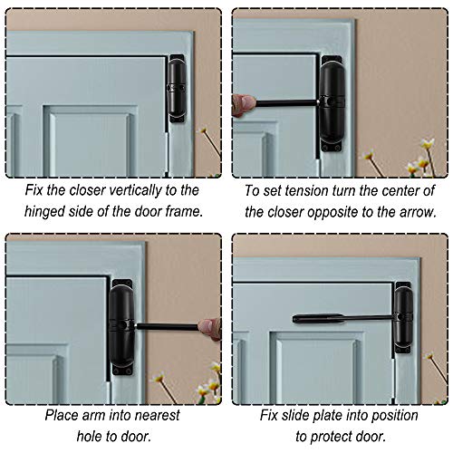 Image of Door Closer Automatic Safety Spring Door Closer � Easy to Install to Convert Hinged Doors to Self-Closing� Black