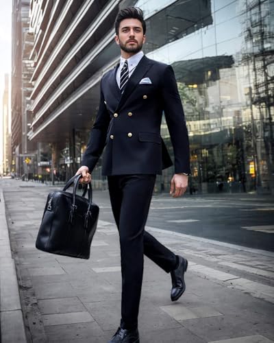 Men's 2 Piece Suit Double Breasted Peak Lapel Blazer Jacket Party Tuxedo4