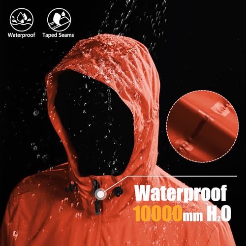 33,000ft Regenjacke Herren Wasserdicht Outdoorjacke Leichte Freizeitjacke Packbare Windjacke Fahrrad Regenmantel mit Kapuze Rot M