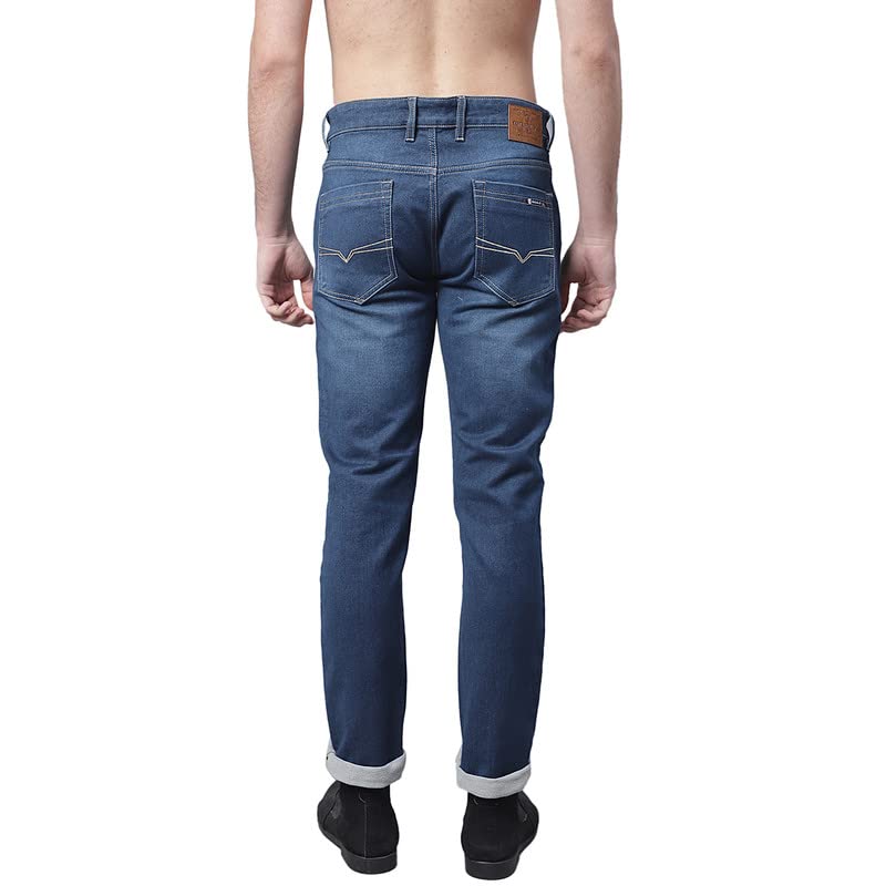 Image of Cantabil Men Blue Cotton Regular Fit Casual Jeans (P MDNM00270 DARKMERCERISED)