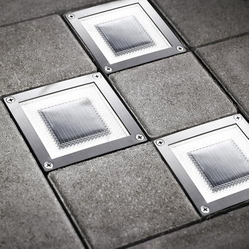MeLiTec 3er Set Solar Bodenleuchte SEL05 – quadratisch, LED, befahrbar, IP67, Einbauleuchte für Pflastersteine, Außenbereich, silberfarben, inkl....
