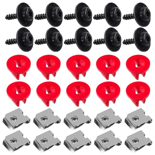 Contenuto della confezione: in questo kit riceverete 10 set di viti per il motore Splash Shield Guard Undertray Cover Bullone Clip Kit, compreso T30 Torx testa bullone: 10 pezzi; dado in nylon rosso inferiore del corpo: 10 pezzi; dadi Under Cover U: 10 pezzi. Riceverete un totale di 30 pezzi di viti per bulloni. Soddisfa le specifiche OEM. Puoi installare direttamente.