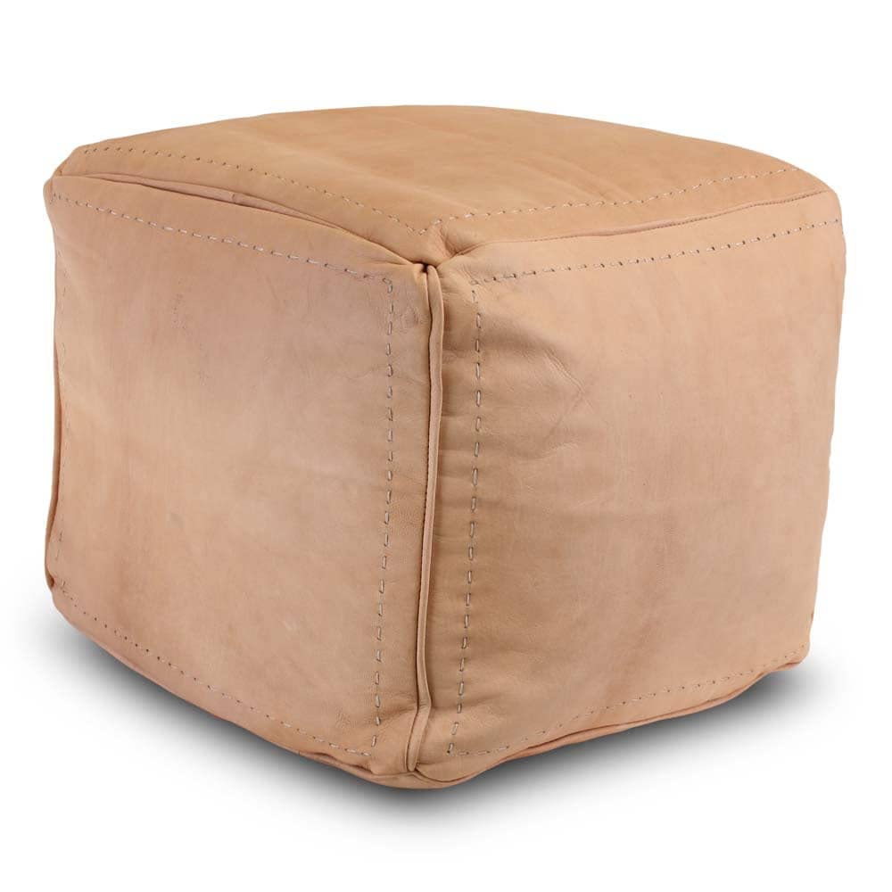 Pouf marocaine Cuir Clair Naturel Carré