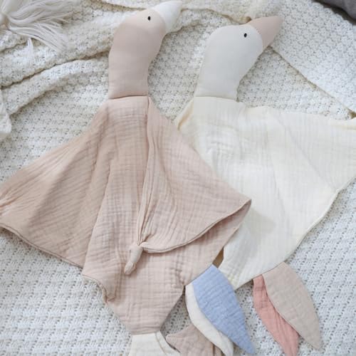 Image of insular Baby Lovey Blanket for Boys and Girls, Organic Muslin Cotton Security Blanket for Babies, Soft Breathable Lovie Soothing Towel for Newborn and Infant, Pink Goose
