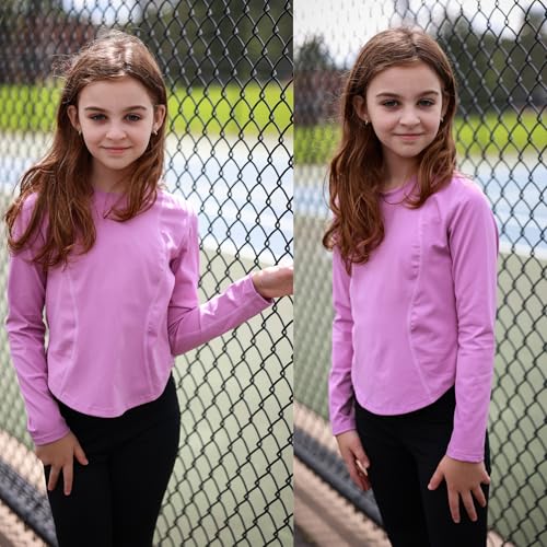BIG ELEPHANT 3 Pack Girls Athletic Shirts Long Sleeve, Trendy Kids Active Yoga Tees, Cute Tops for Teen Girls2