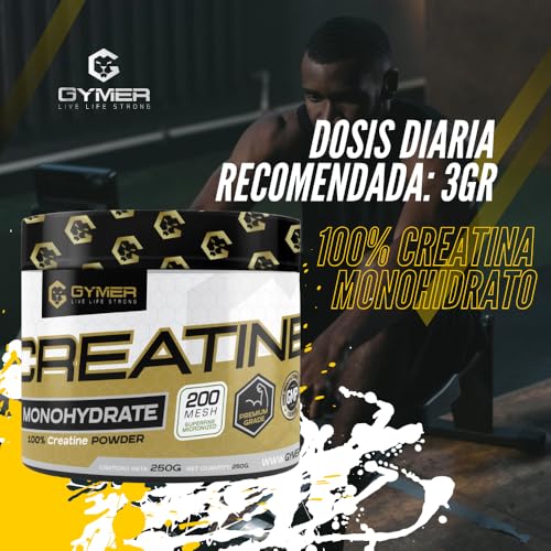 GYMER Creatina Monohidratada, Creatina en Polvo Monohidrato, Creatina Monohidrato, Monohidrato de Creatina, 250gr, Mejora Rendimiento Físico | Diferentes Sabores (250gr, Neutro) - Imagen 4