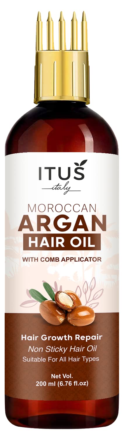 ITUS 100% Pure & Natural Organic Moroccan Argan Oil 200 ml | For Healthy Hair, Face & Skin | Frizz Free & Stronger Hair, Daily Nourishment