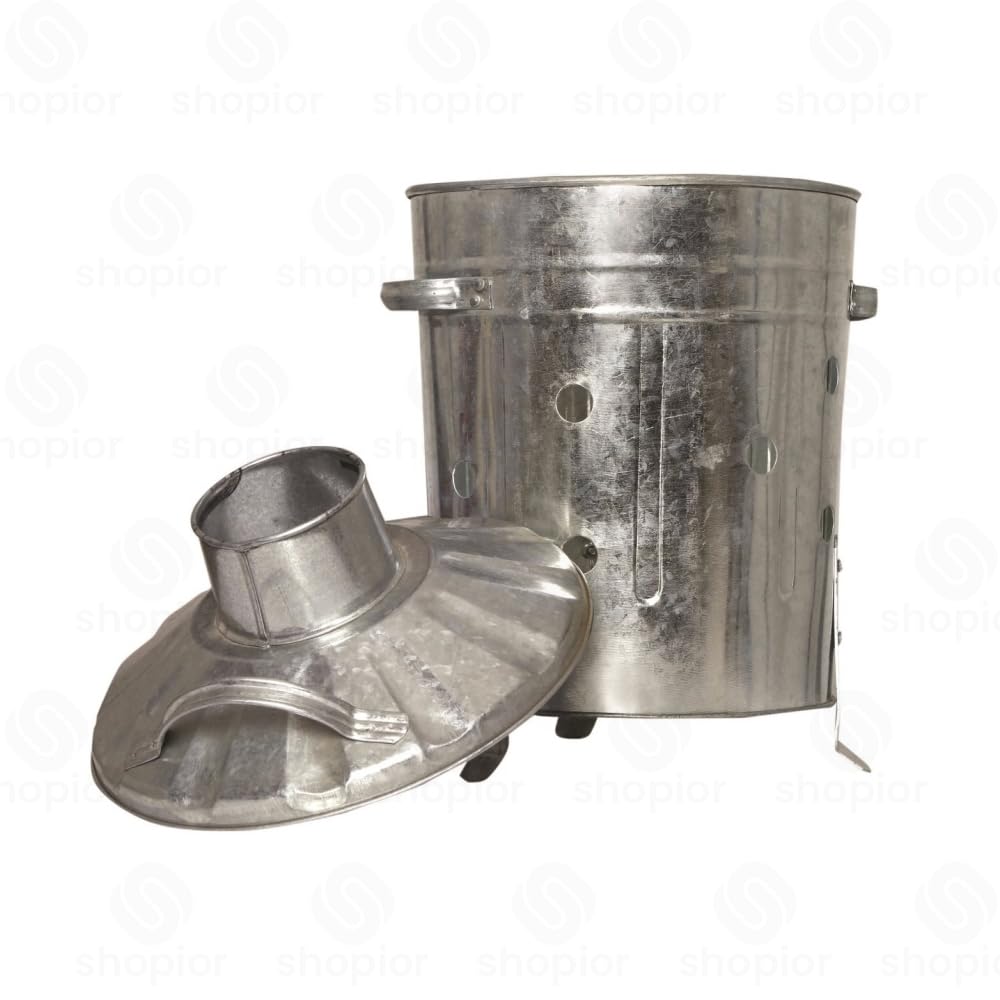 shopior Galvanised Metal Incinerator Bin with Lid | Heavy Duty Garden Rubbish Burner for Leaves, Firewood, Paper, Coal, Outdoor Waste Disposal - (15L-Galvanised-Metal-Mini Incinerator)
