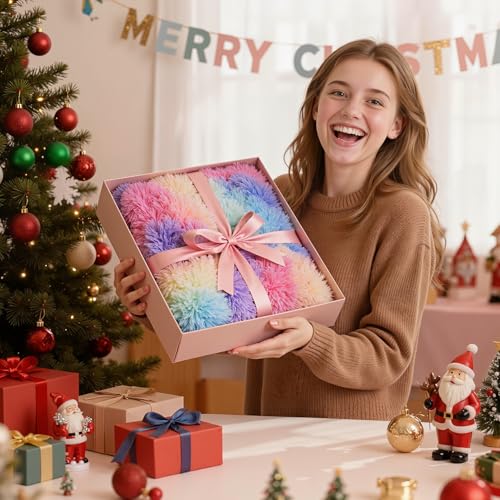 KANKAEU Flauschige Kuscheldecke, Ultraweiche & Wendbare Regenbogendecke 160x200 cm, Für Sofa, Bett und als Dekodecke, Maschinenwaschbar, Perfekte Geschenkidee für Winter & Weihnachten