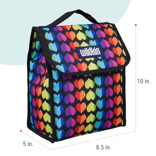 Image of Wildkin Kids Insulated Lunch Bag - Keeps Food Hot or Cold, Easy-Clean Lining and BPA-free for Boys & Girls, Ideal for School, Travel & Daycare - Rainbow Hearts