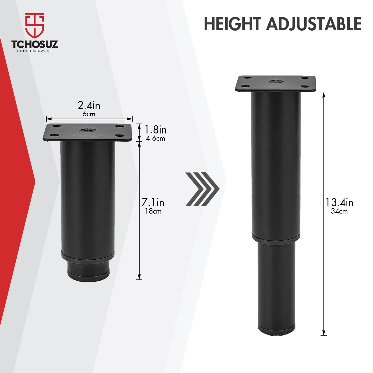 TCHOSUZ 7-13 Inch / 18-32cm Adjustable Metal Furniture Legs - Image 3