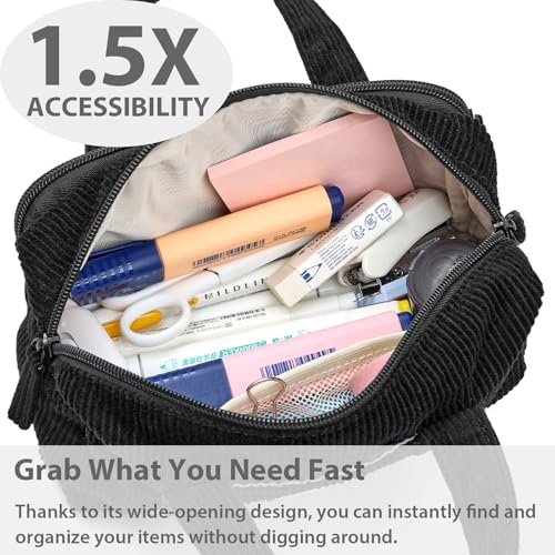 Image of SPACEMATE Pencil Case Pouch Box Bag School Supplies Girls Boys Kids, Cute Preppy Stuff Large Big Capacity Aesthetic Pen Organizer, Back to College Stationary, Coal Black, Corduroy Style, 1800ml