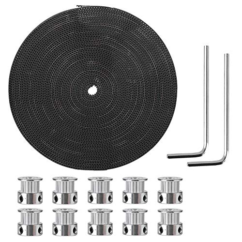 Listado de Ruedas dentadas los 5 mejores. 45 Tangxi Correa Dentada de Impresora 3D, Rueda síncrona 10M Ancho 6 mm + 10 * Ruedas síncronas 20 Dientes 5 mm Ancho + 2 * Correa de polea de sincronización Wrenchs