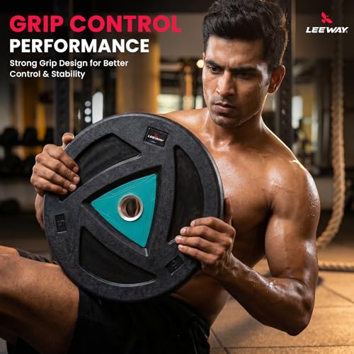 Image of Leeway 40kg Combo | Home Gym Set for Men | Barbell Rod with Plates and Dumbbell Set | Rubber Weight Plates, 3 Ft Curl + 5 Ft Rod (28mm) | Gym Equipments Zym, Jim ka Saman (40kg Set (2.5X4+7.5X4))