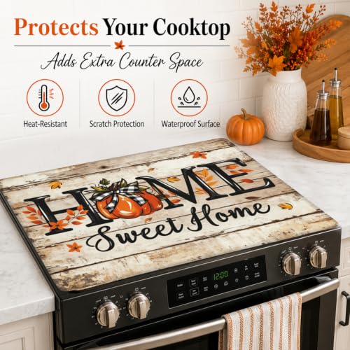 Image of Fall Stove Top Cover for Electric Stove 28 inch x 20 inch Autumn Sweet Home Pumpkin Glass Flat Heat-Resistant Top Stove Mat for Kitchen Ceramic Countertop Oven Induction Cooktop