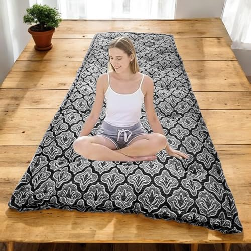 Image of Adim's Soft Cotton Box Quilt Mattress | Mattress Offers a Combination of Comfort, Durability and Style,Making it an Excellent for a restful Night's Sleep (Brown Jacquard Design, 36X72 X5 Inches)