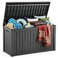 KFY 230 Gallon Large Outdoor Storage Box Waterproof, UV Resistant Resin Deck Box with Hydraulic Rod & Lockable Latch for Patio Furniture, Outside Storage Box for Garden Tools, Patio Cushions, Black